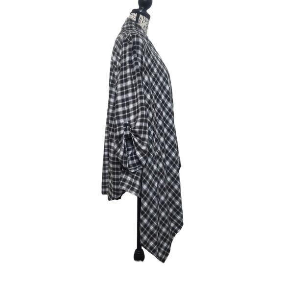 Knox Rose Dark Brown White Plaid Open Waterfall Shawl Cardigan Size Large - Picture 6 of 12